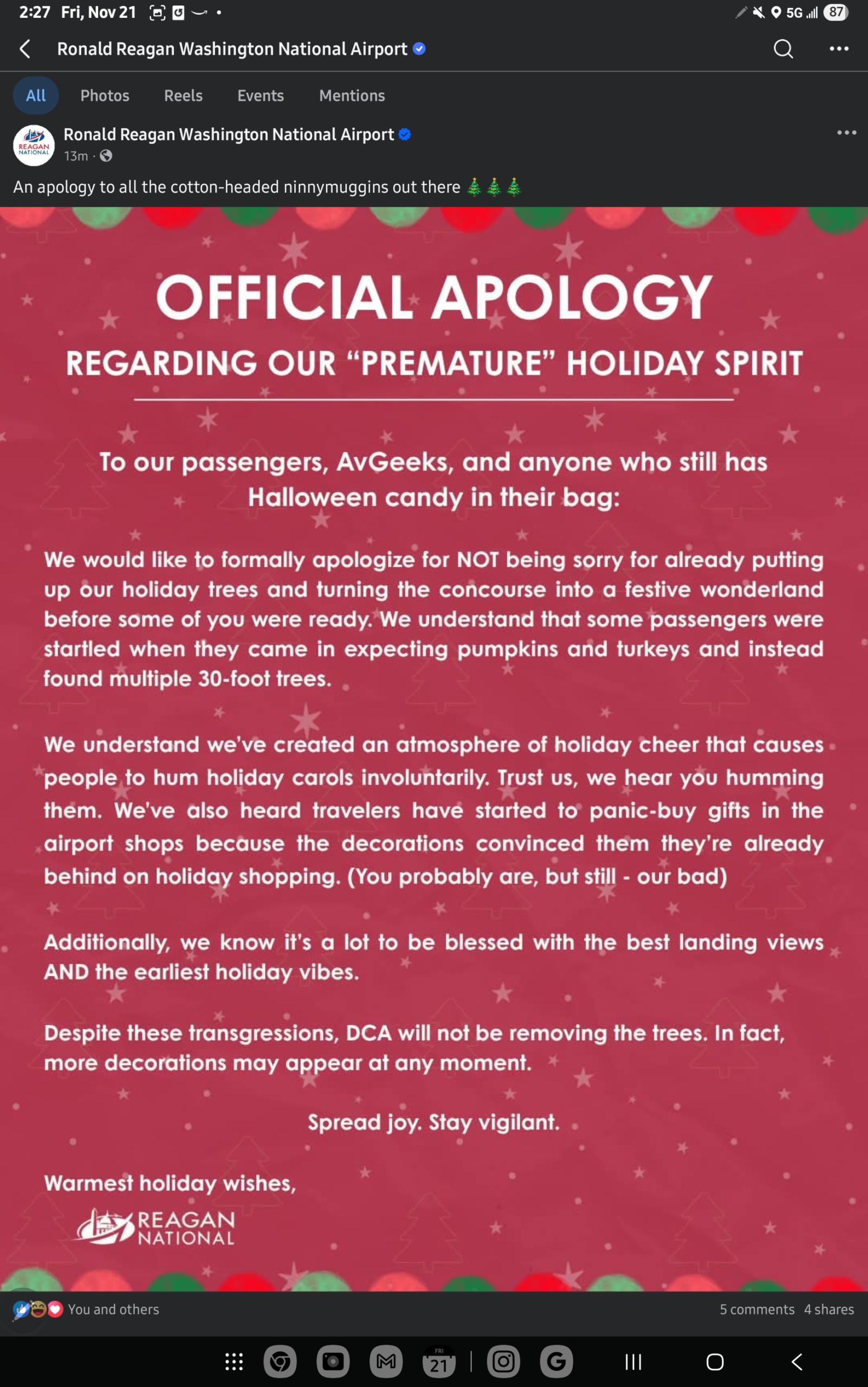 Holiday Spirit On Display At DCA