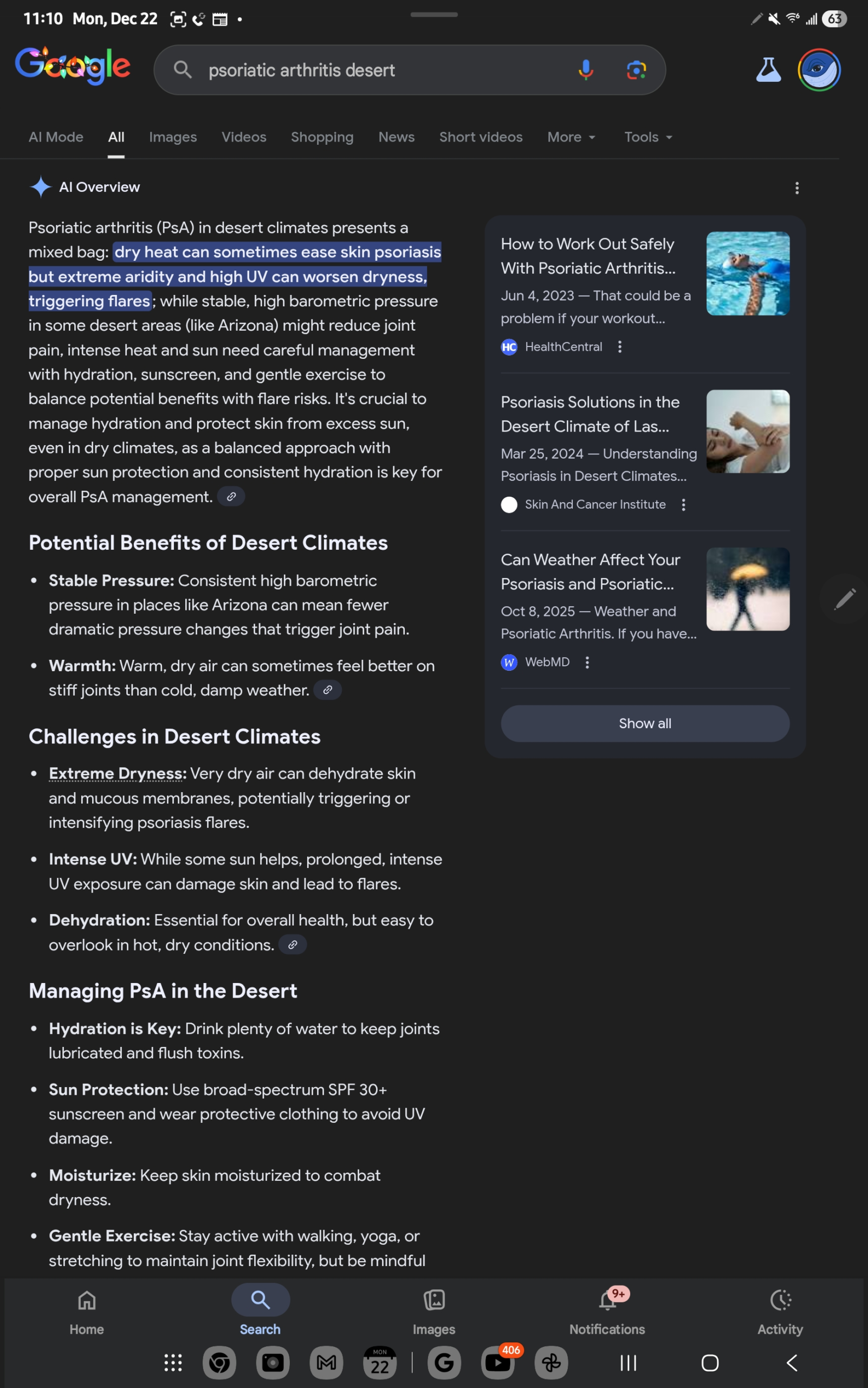 PSA RE Psoriatic Arthritis and Dry Air