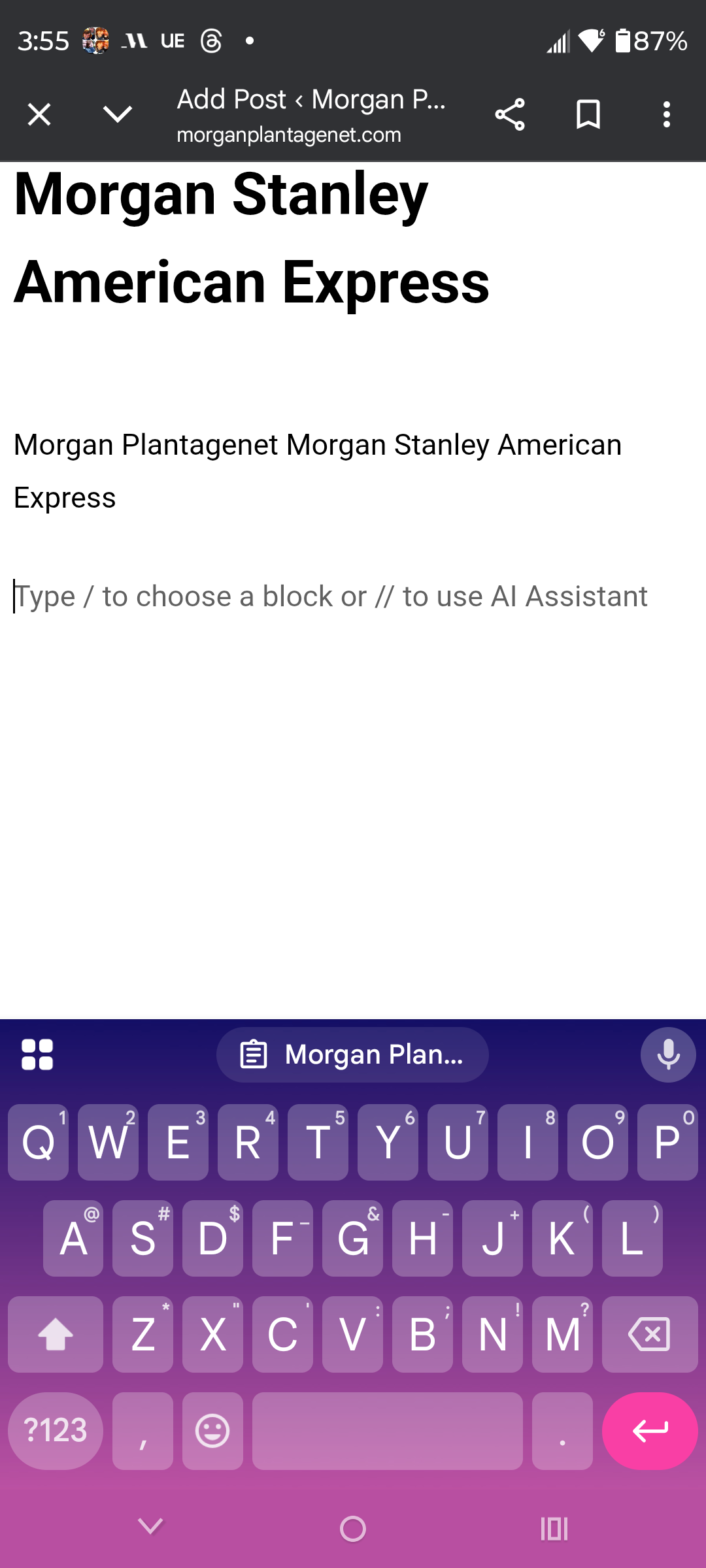 Morgan Plantagenet Morgan Stanley American Express